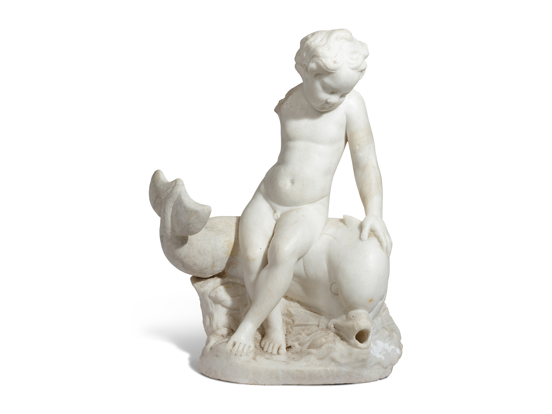 A Roman Marble Eros Riding a Dolphin